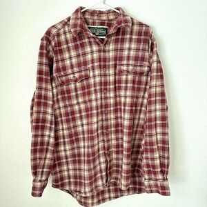 Field and Stream Flannel Button Down Shirt Men’s L Cream and Red Casual Top